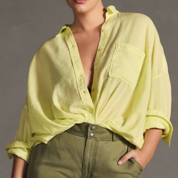 Anthropologie Tops - Anthropologie Twist-Front Blouse Top in Lime Light Chartreuse 1X
